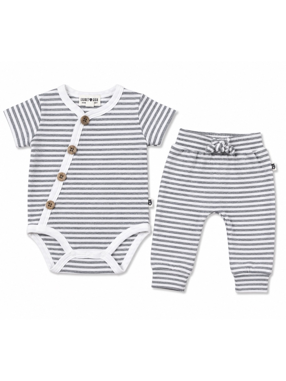 Rabbit & Bear Gray White Striped 2-Piece Outfit Gender Neutral Unisex Baby 0-3M